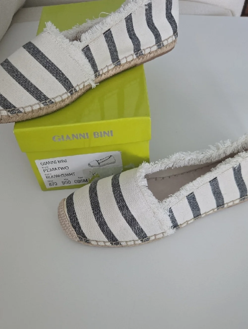 Gianni Bini Striped Fringe Espadrille Flats in Cream and Black